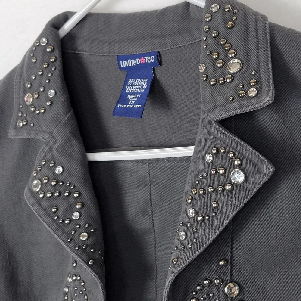 Vintage‎ Limited Too Girls 12 Gray Denim Bolero Shrug Angel Wings Y2K McBling